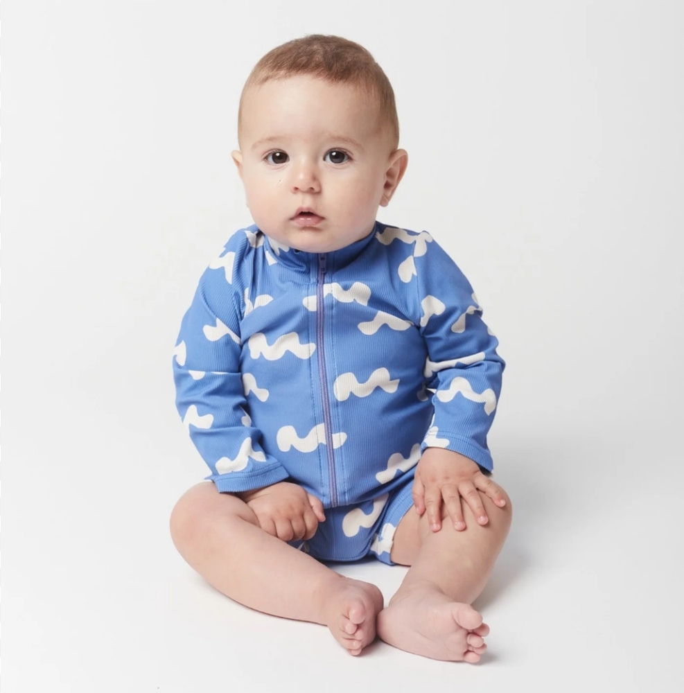 Blue Wave Pattern Kids One Piece